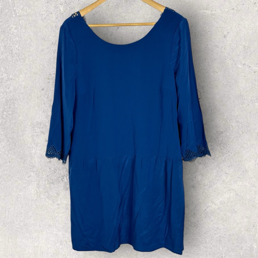 Sezane 100% Silk Cassy Dress Blue Size 40 French US 8 Lace Minimalist Shift NWT - Picture 2 of 16